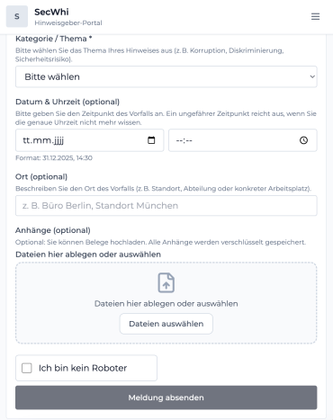 Hinweisgeberportal Formular